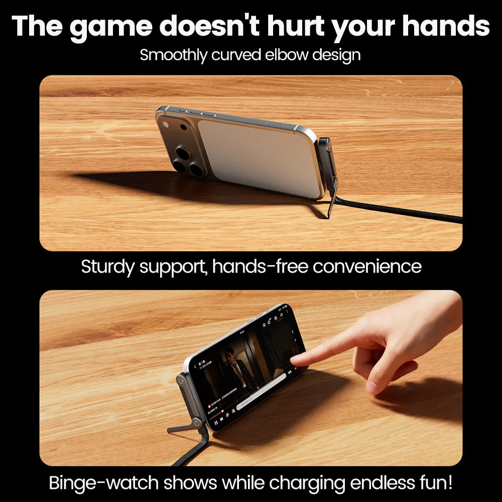 240W 2 in 1 USB C to USB C Fast Charging Foldable Bracket Data Cable Type C Desktop Holder Charging Wire For Iphone17 16 Samsung